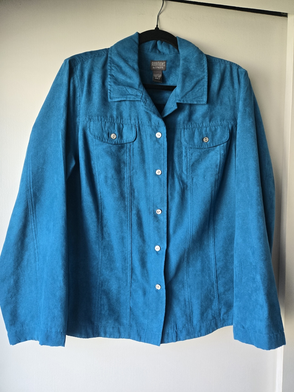 Chicos Soft Suede-Like Button-Up Turquoise Jacket in Size XLarge